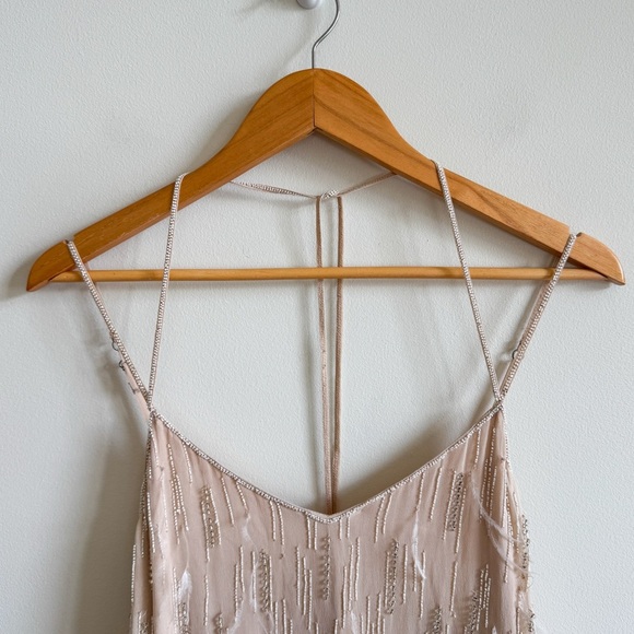 HAUTE HIPPIE • Winds of Change Beaded Feather Silk Slip Dress in Buff - Picture 3 of 16